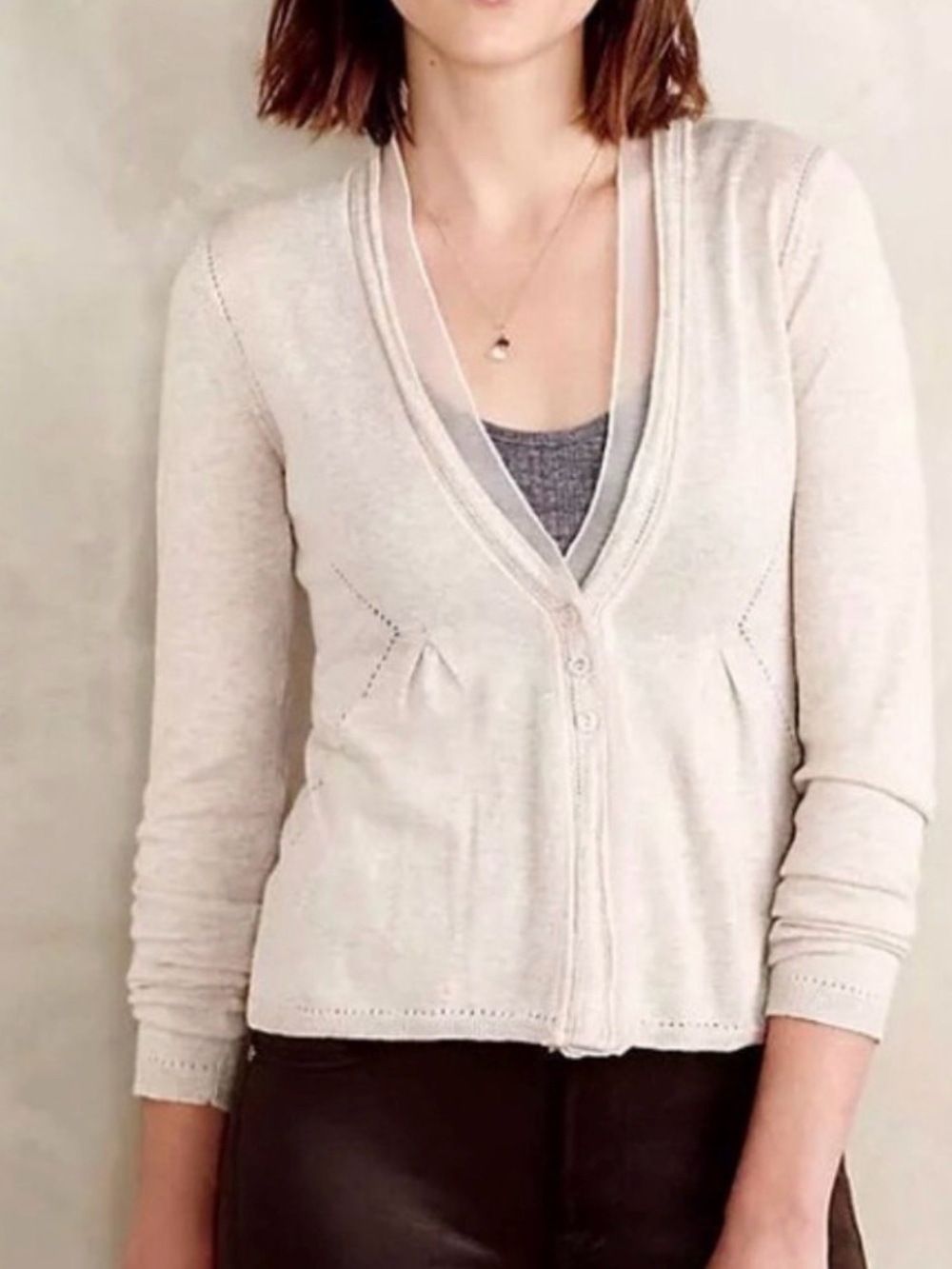 Anthropologie Angel of the North Beige Cardigan Sheer Peplum Button Front Small